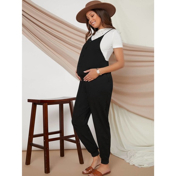 Maternity Buttoned Front Jumpsuit Without Tee black - Picture 5 of 6